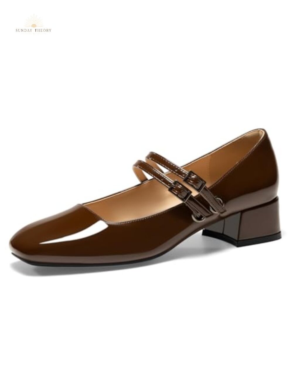 Women's Mary Jane Heels Faux Leather Low Block Square Toe Pumps